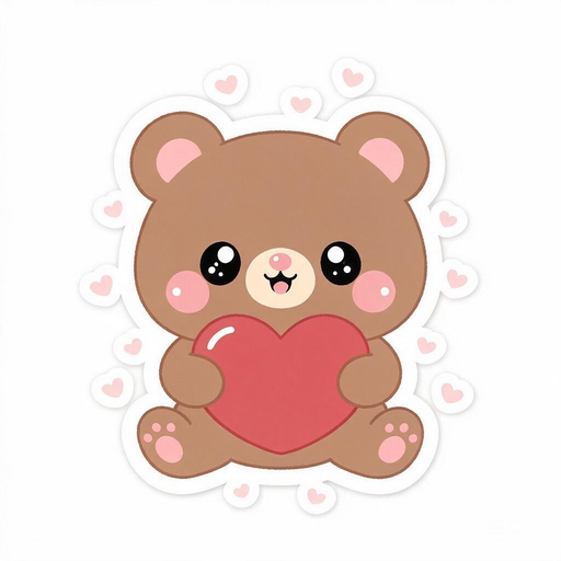 I love you - cute bear hugging a red heart sticker